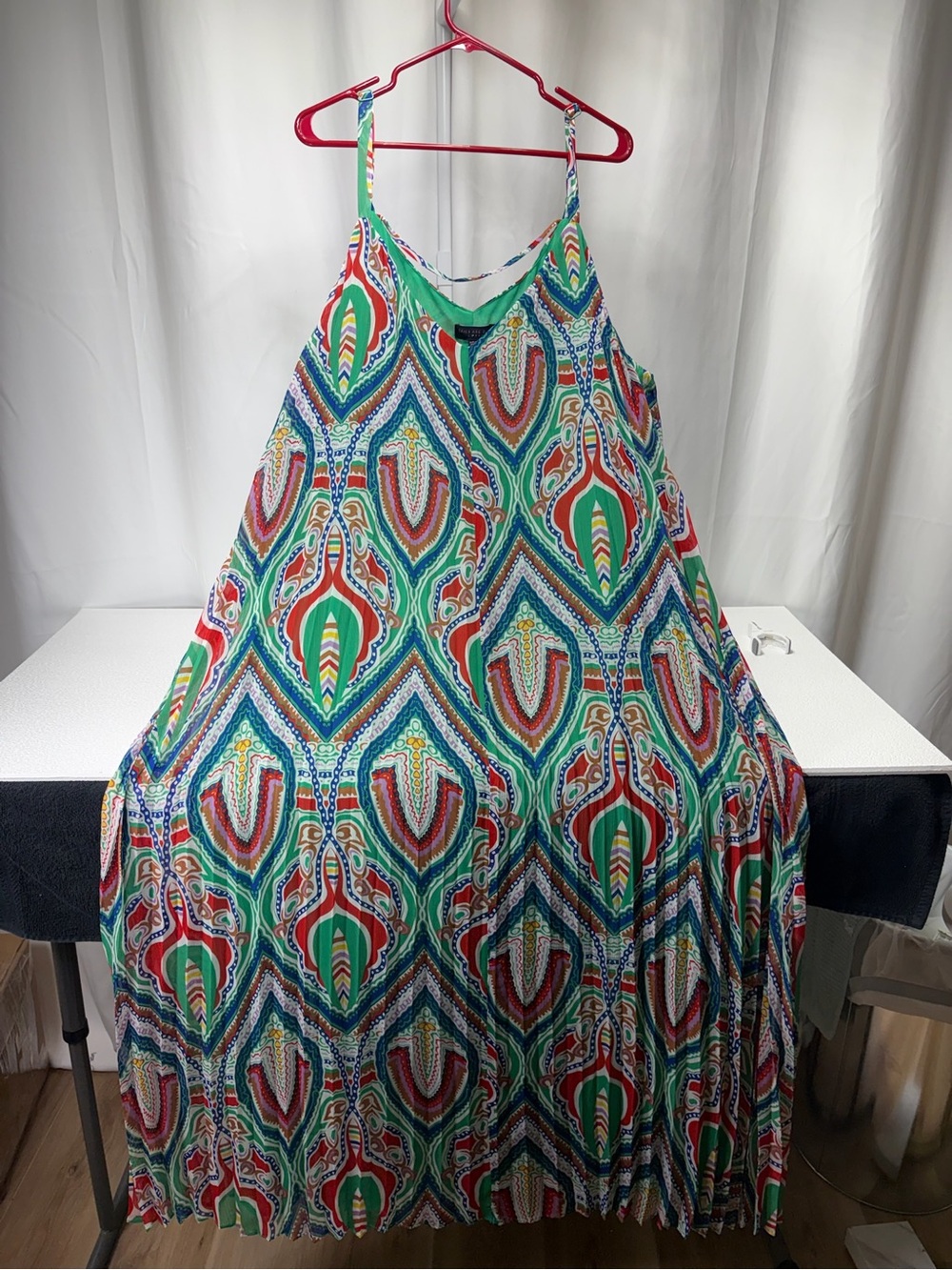 Skies Are Blue Green Multicolor Printed Spaghetti-Strap Maxi Dress 4484-4485